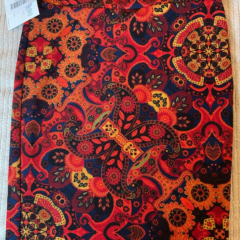 LuLaRoe Red and Orange Mandala Cassie Pencil Skirt